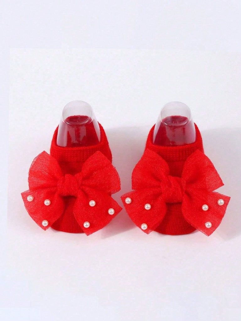 Baby Ankle Socks With Pearl Bow Various Colours 3-12 Months