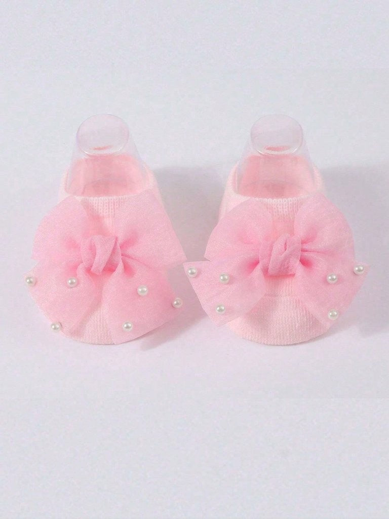 Baby Ankle Socks With Pearl Bow Various Colours 3-12 Months