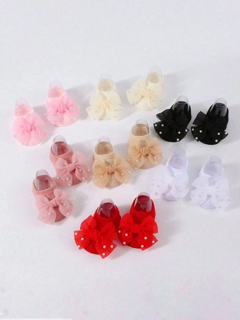 Baby Ankle Socks With Pearl Bow Various Colours 3-12 Months