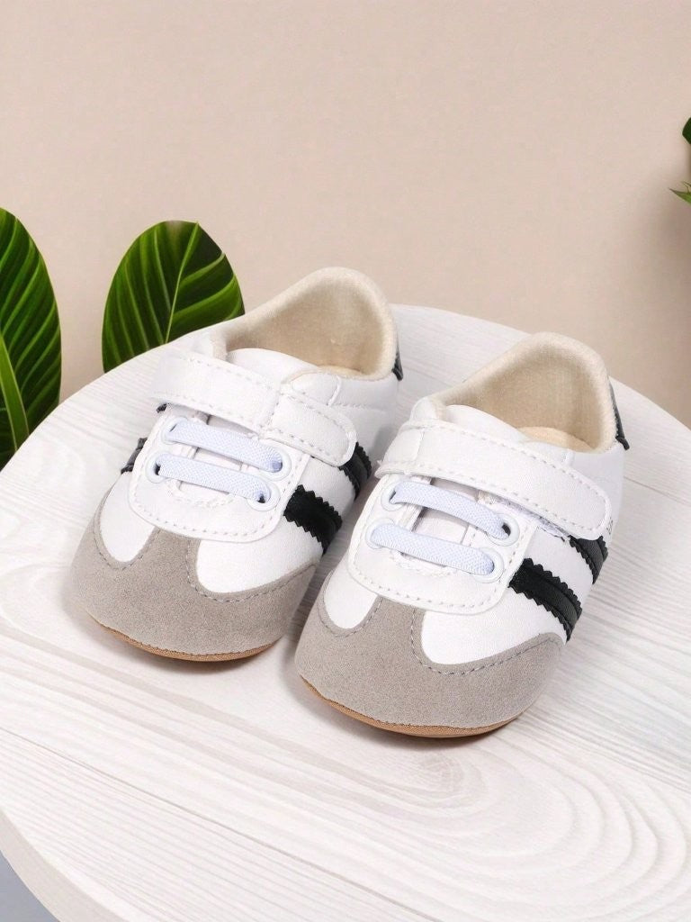 Baby Boy Black Double Stripe Strap Sneakers