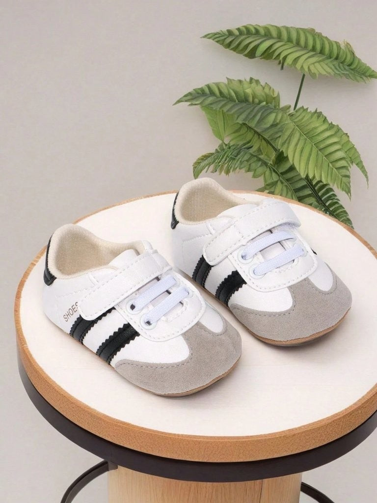 Baby Boy Black Double Stripe Strap Sneakers