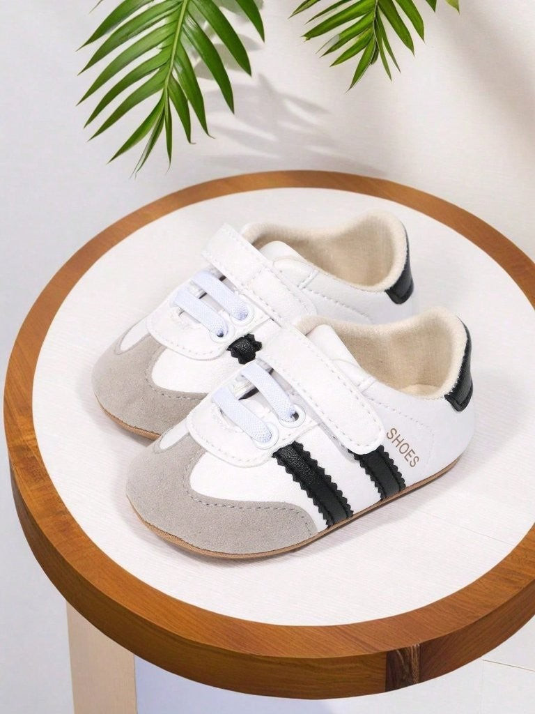Baby Boy Black Double Stripe Strap Sneakers