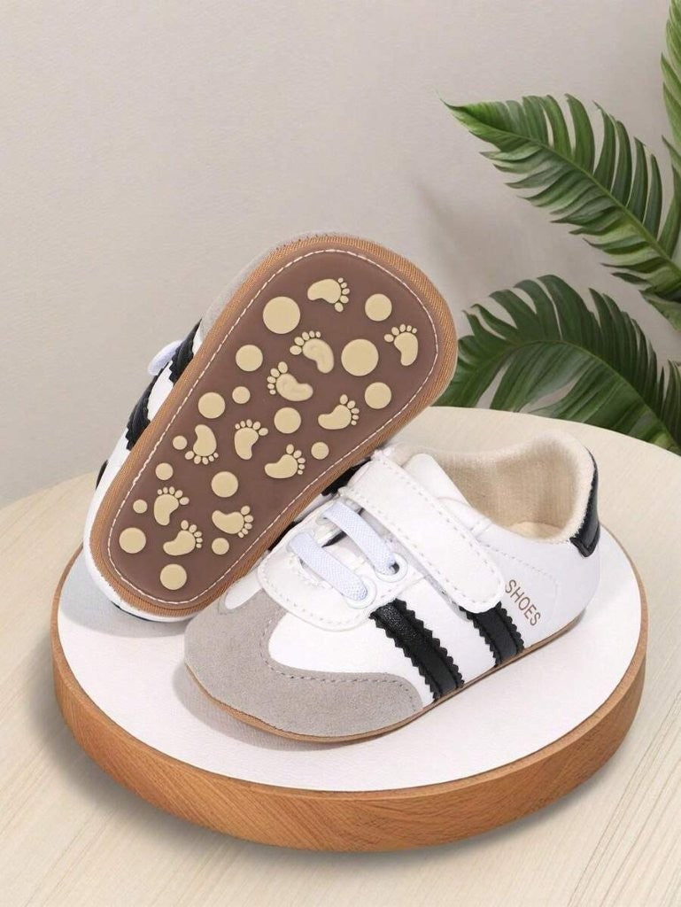 Baby Boy Black Double Stripe Strap Sneakers