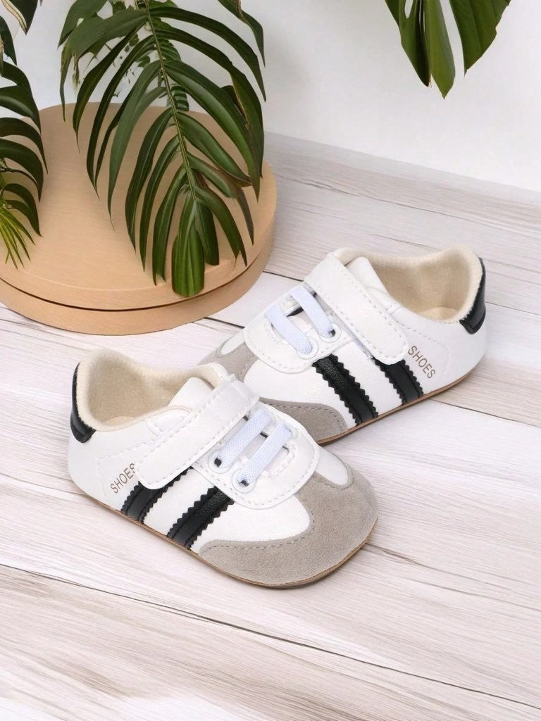 Baby Boy Black Double Stripe Strap Sneakers