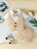 Baby 2 In 1 Bow Tie Vest And Shorts Set Brown