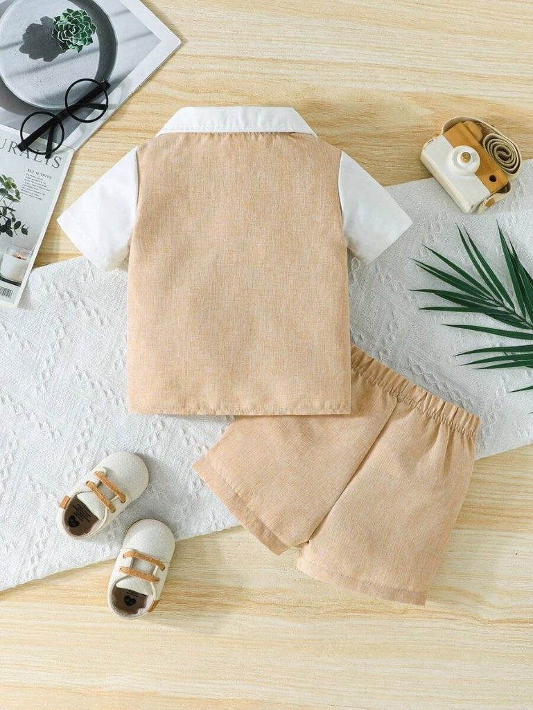 Baby 2 In 1 Bow Tie Vest And Shorts Set Brown