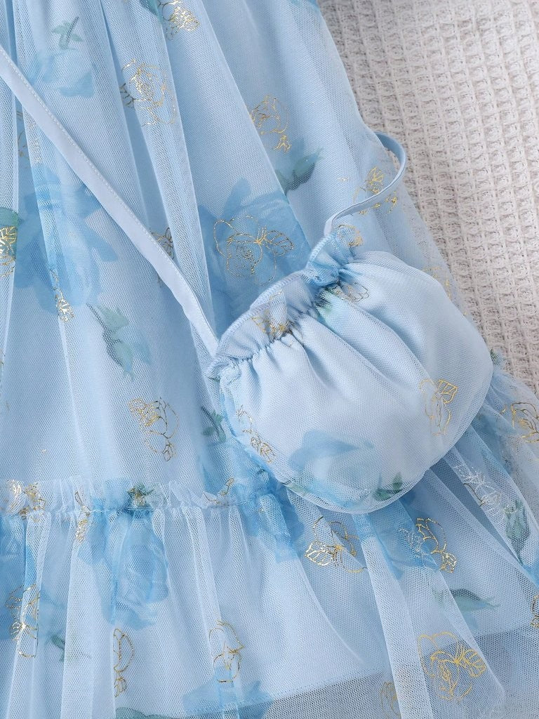 Toddler Girls Flower Print Cute Dolls Dress With Bag