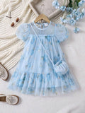 Toddler Girls Flower Print Cute Dolls Dress With Bag