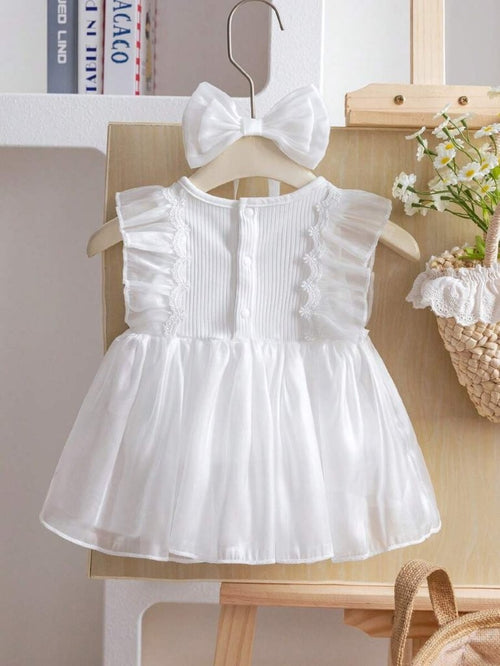 Baby White Shiny Princess Bodysuit Dress