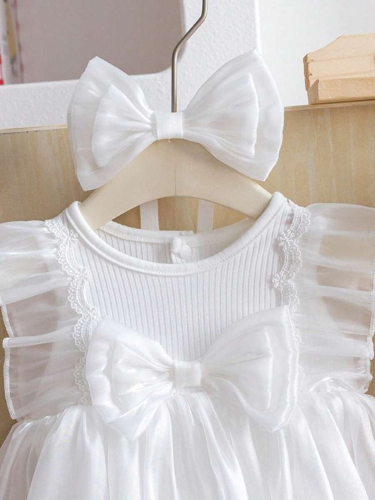 Baby White Shiny Princess Bodysuit Dress
