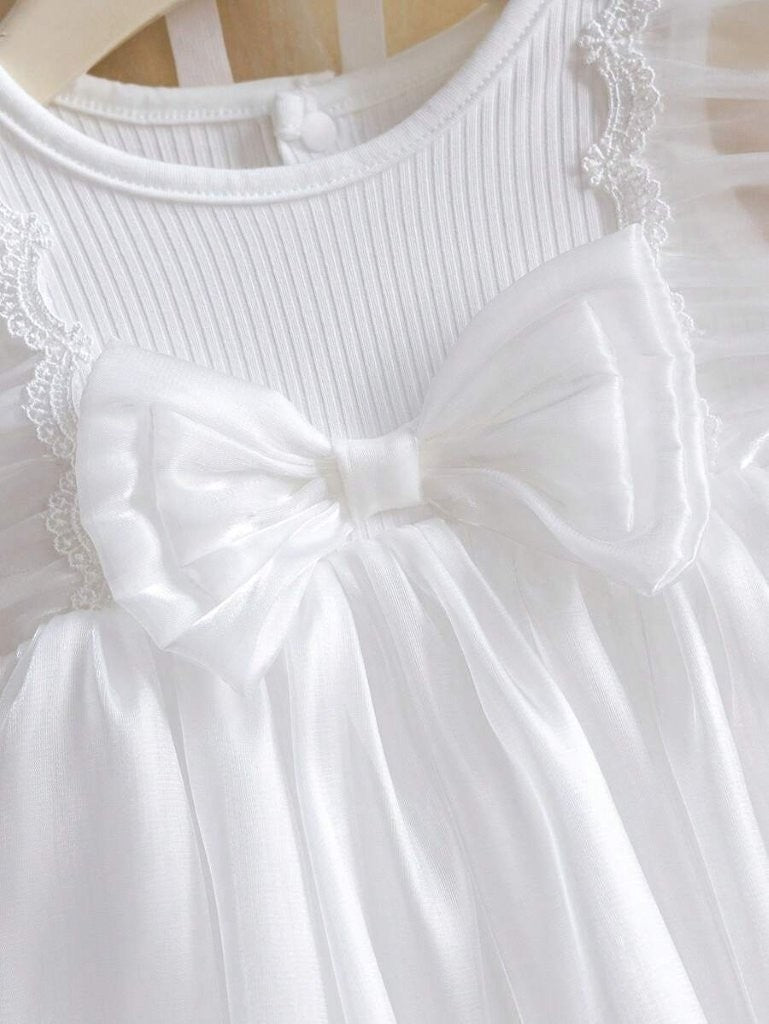 Baby White Shiny Princess Bodysuit Dress