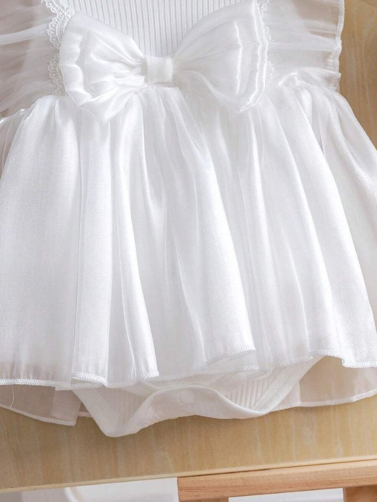 Baby White Shiny Princess Bodysuit Dress
