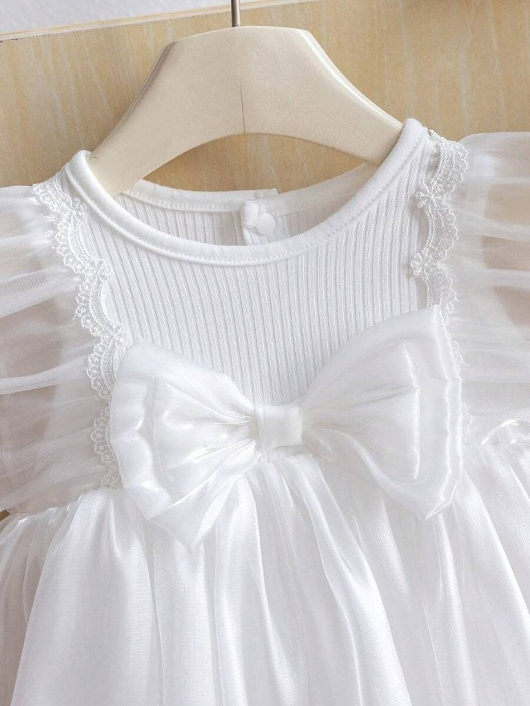 Baby White Shiny Princess Bodysuit Dress