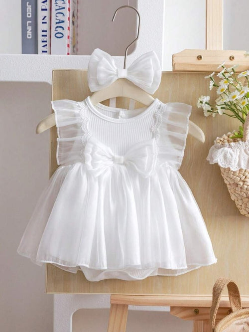 Baby White Shiny Princess Bodysuit Dress