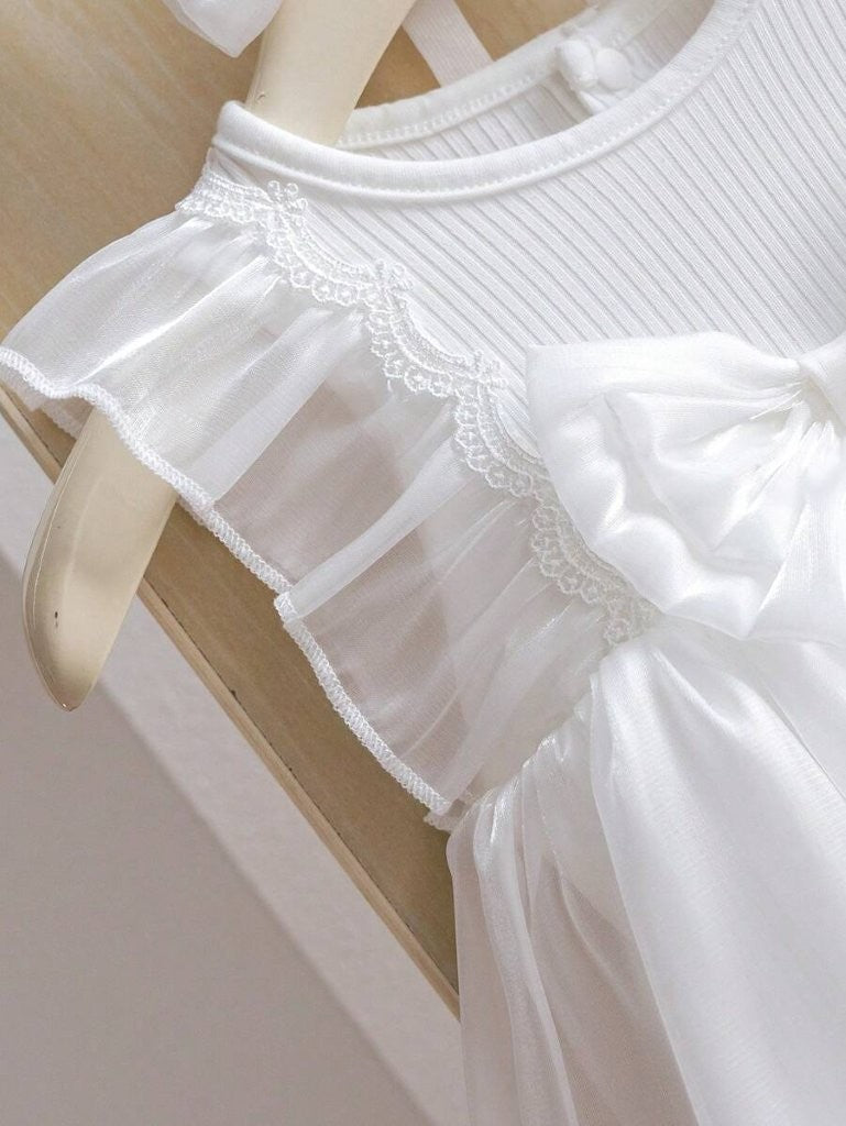 Baby White Shiny Princess Bodysuit Dress