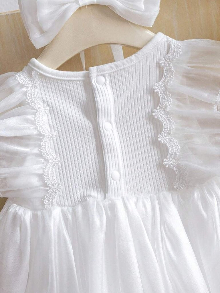 Baby White Shiny Princess Bodysuit Dress