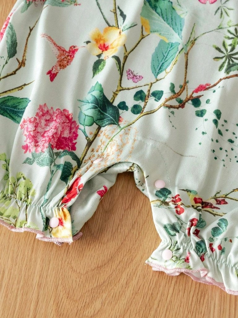 Baby Lace Trim Collar Floral Romper With Headband Set