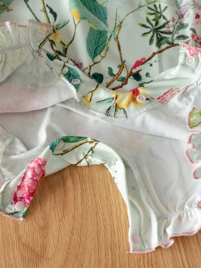 Baby Lace Trim Collar Floral Romper With Headband Set