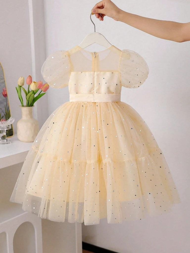 Toddler Girls Elegant Satin Fabric Sequin Dress