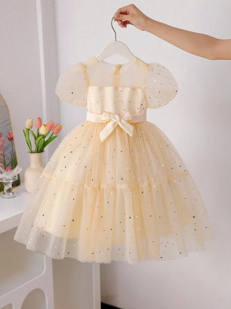 Toddler Girls Elegant Satin Fabric Sequin Dress