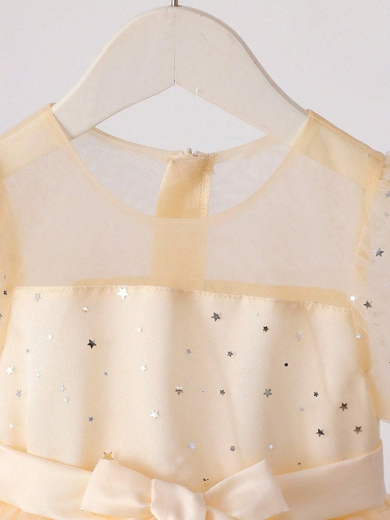 Toddler Girls Elegant Satin Fabric Sequin Dress