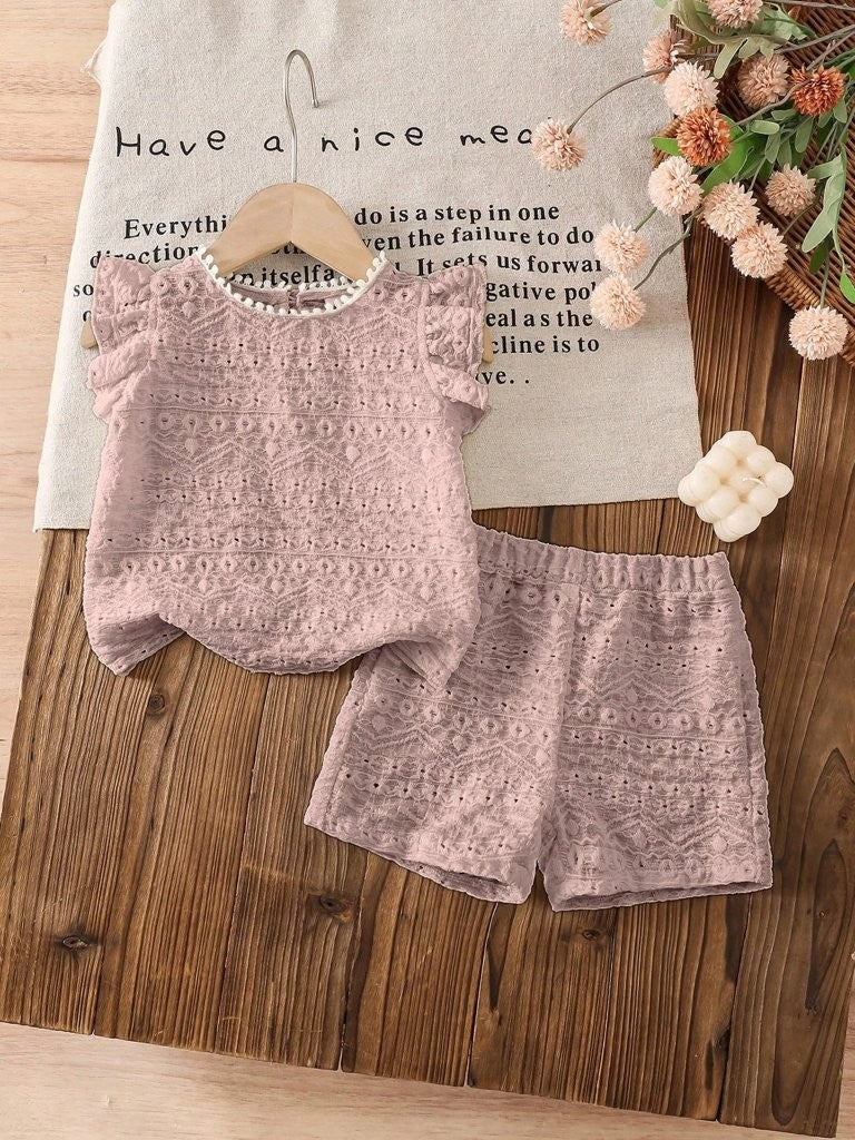 Baby Dusty Pink Pattern Tee And Shorts Set