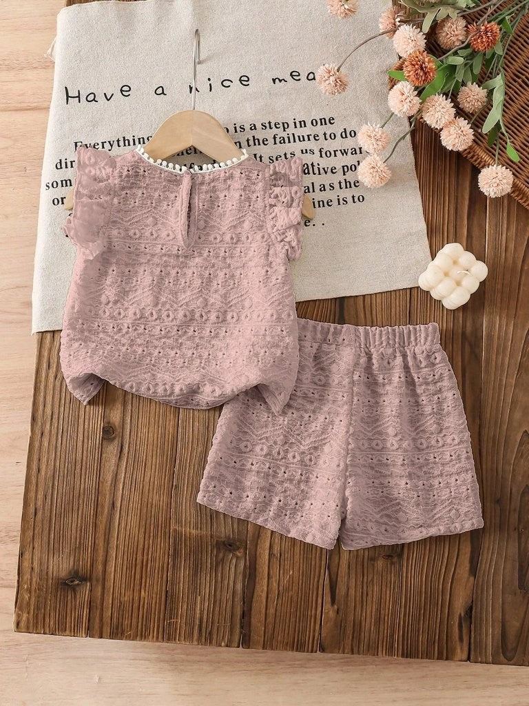 Baby Dusty Pink Pattern Tee And Shorts Set