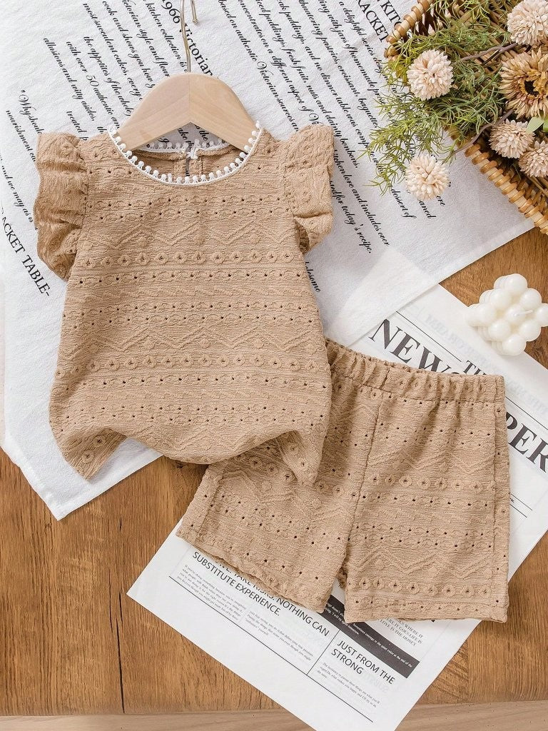 Baby Khaki Pattern Tee And Shorts Set