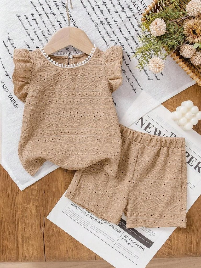 Baby Khaki Pattern Tee And Shorts Set