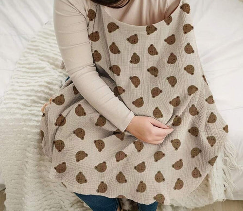 Baby Teddy Print Nursing Cover Brown