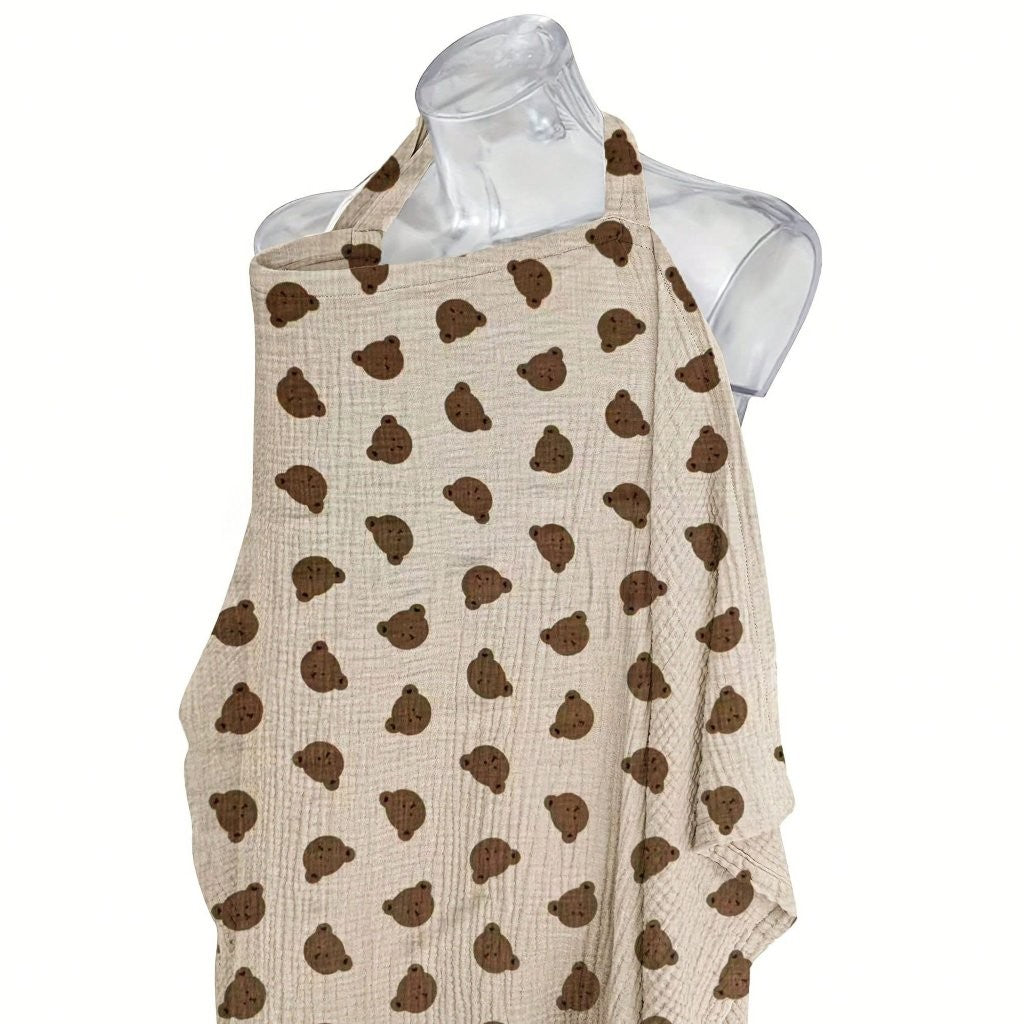 Baby Teddy Print Nursing Cover Brown