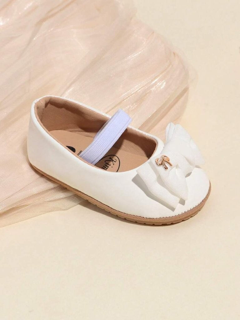 Baby White Elastic Band Strap Bow Shoes