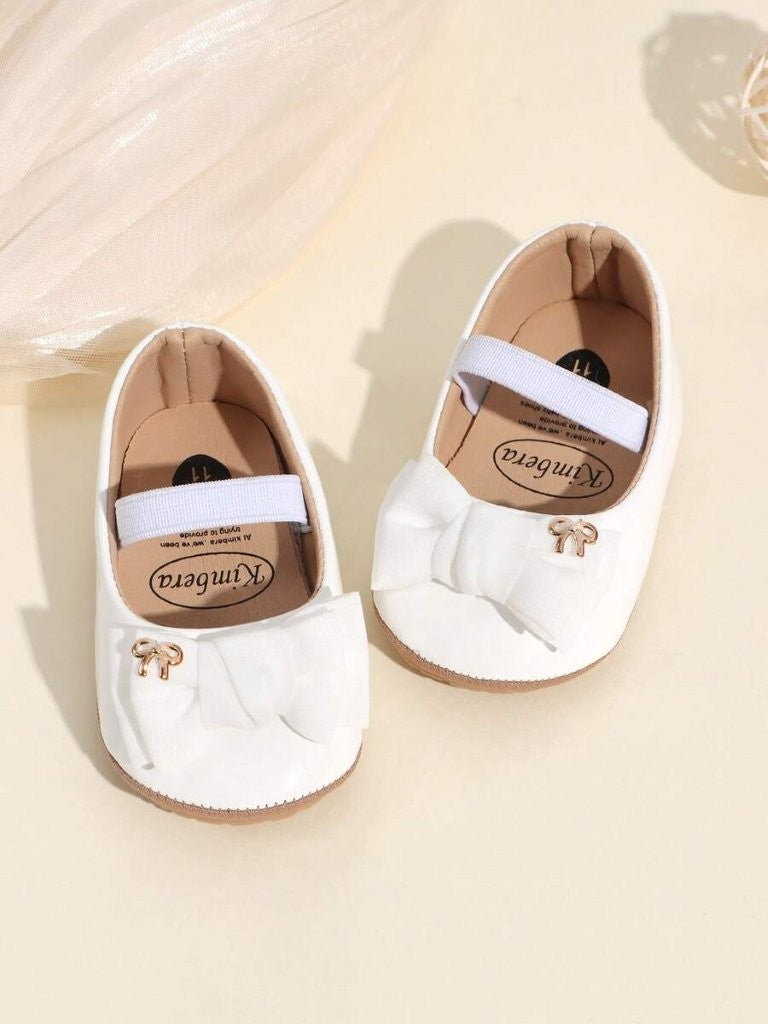 Baby White Elastic Band Strap Bow Shoes