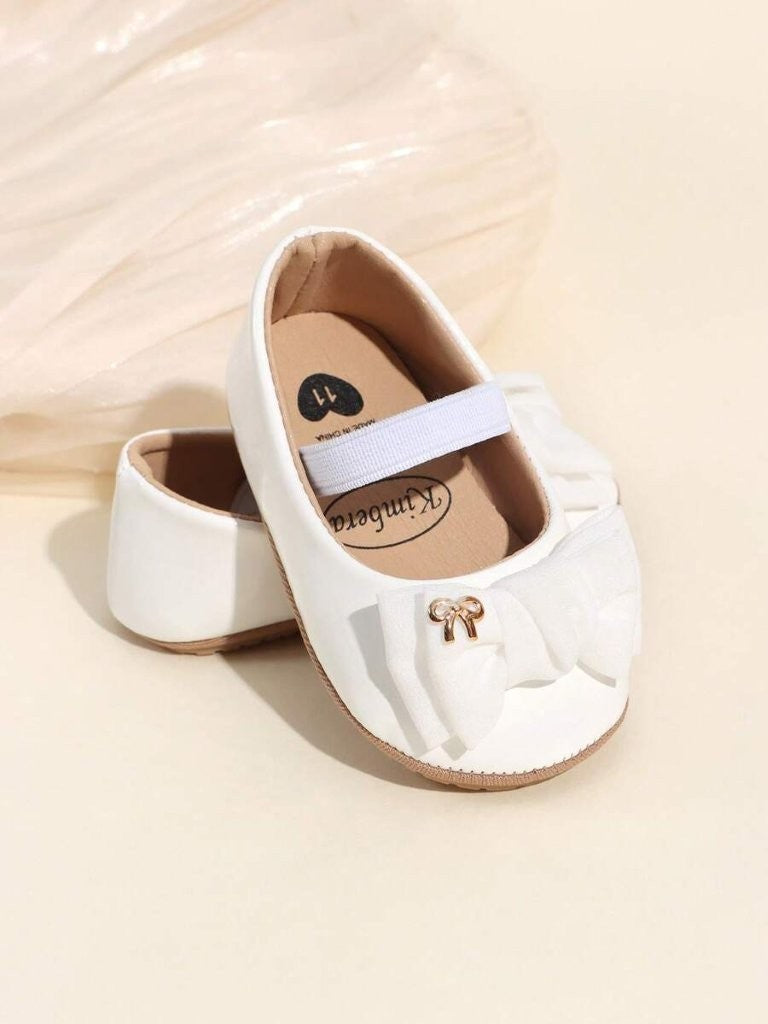 Baby White Elastic Band Strap Bow Shoes