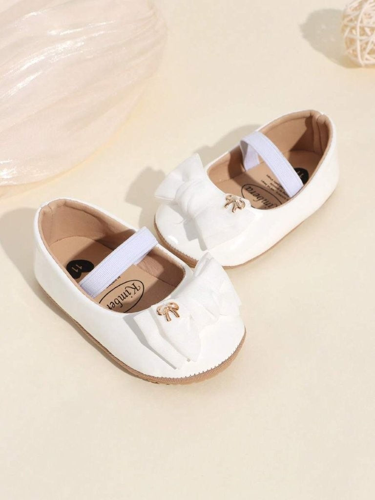 Baby White Elastic Band Strap Bow Shoes