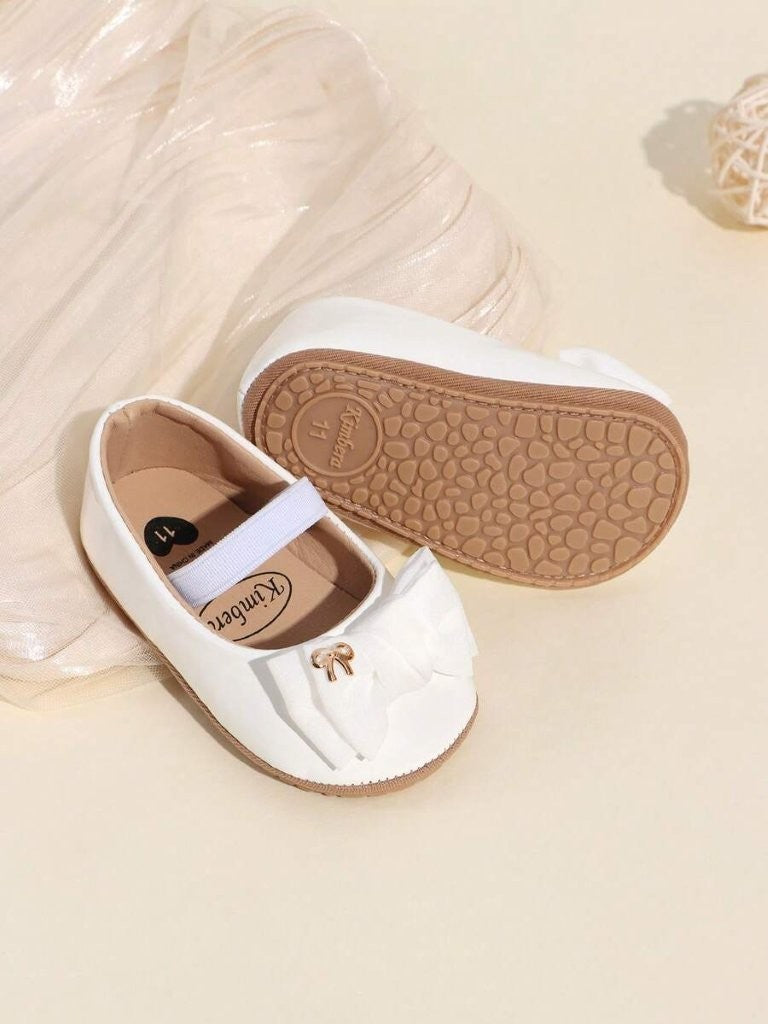 Baby White Elastic Band Strap Bow Shoes