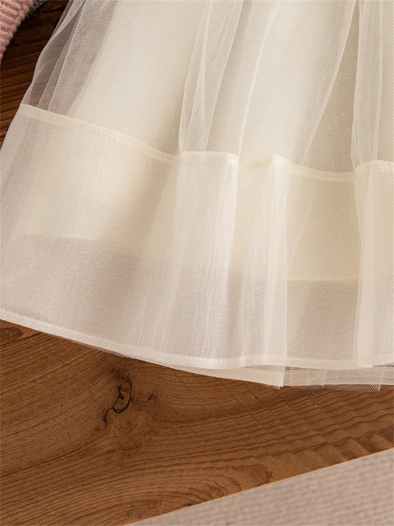 Baby Elegant Triple Front Bow Mesh Dress