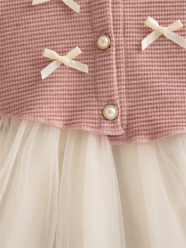 Baby Elegant Triple Front Bow Mesh Dress