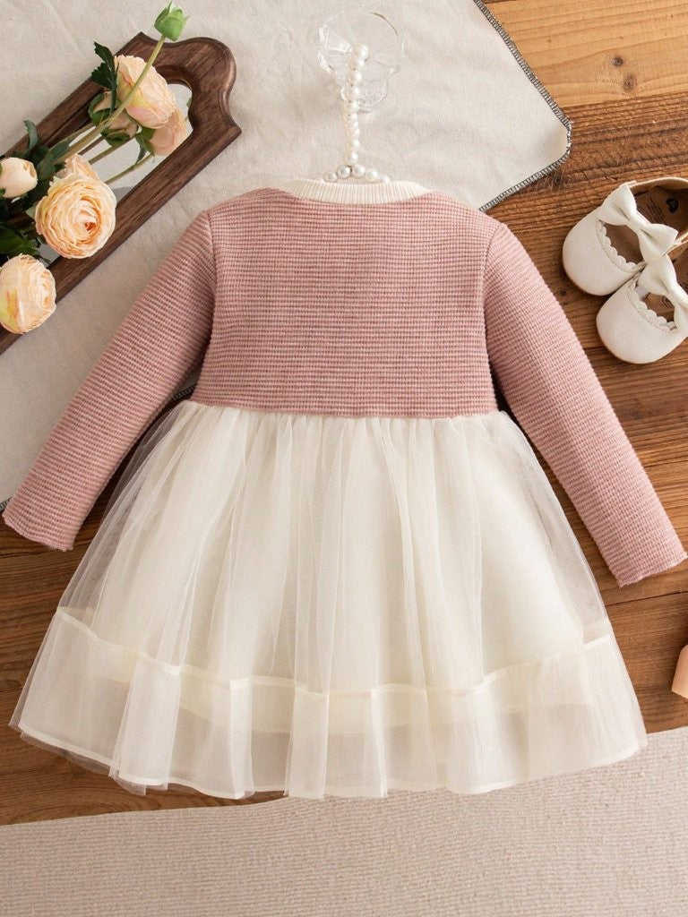 Baby Elegant Triple Front Bow Mesh Dress