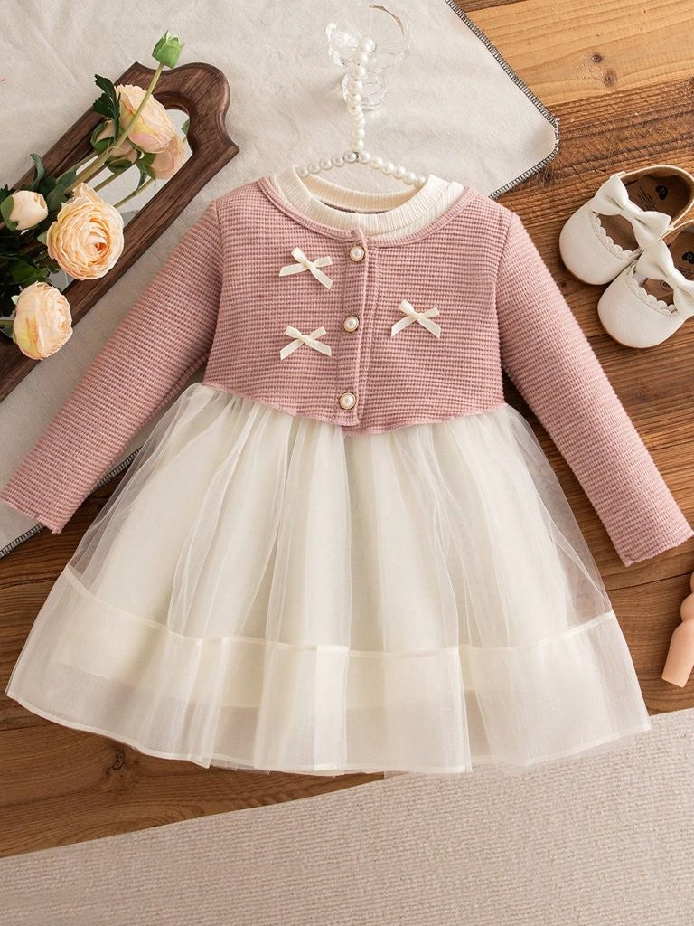 Baby Elegant Triple Front Bow Mesh Dress