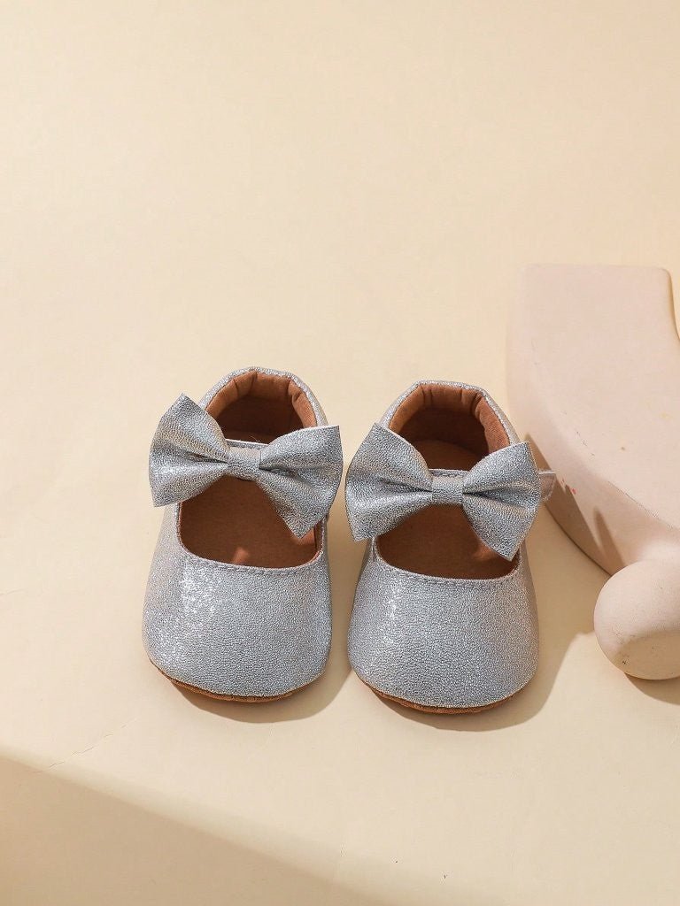 Baby Silver Bowknot Glitter Shoes