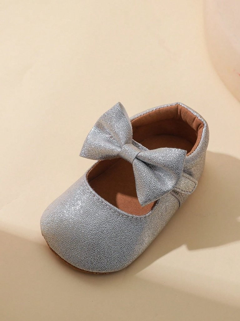 Baby Silver Bowknot Glitter Shoes