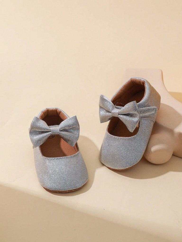 Baby Silver Bowknot Glitter Shoes