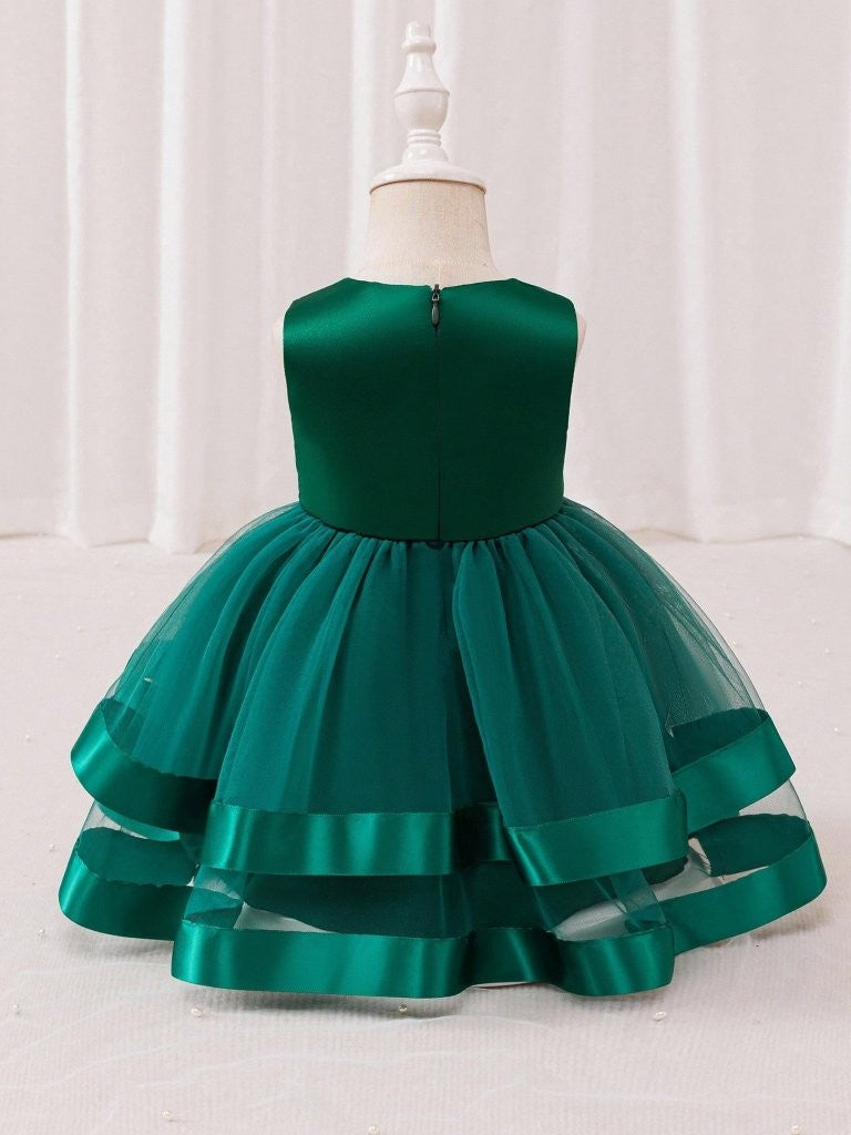 Baby Dark Green Elegant 3 Layer Tulle Dress