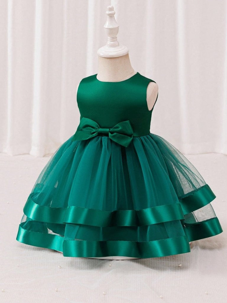 Baby Dark Green Elegant 3 Layer Tulle Dress