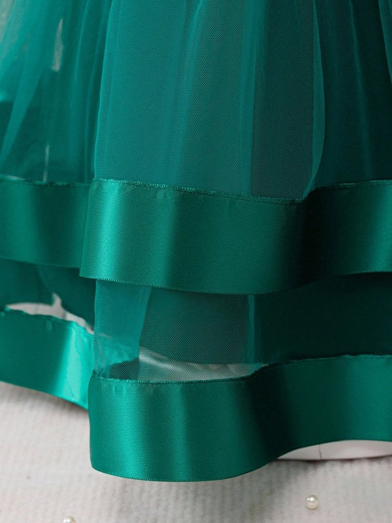 Baby Dark Green Elegant 3 Layer Tulle Dress