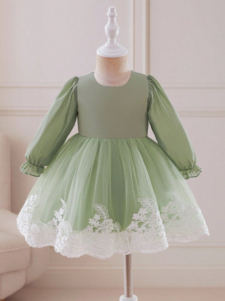 Baby Green Glamorous Lace Pattern Dress
