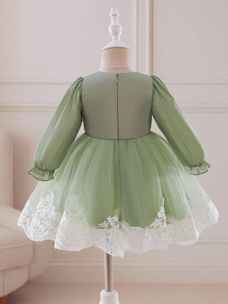 Baby Green Glamorous Lace Pattern Dress