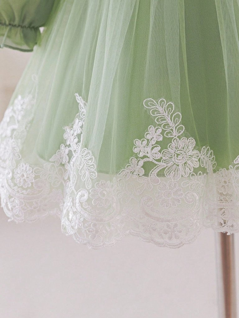 Baby Green Glamorous Lace Pattern Dress