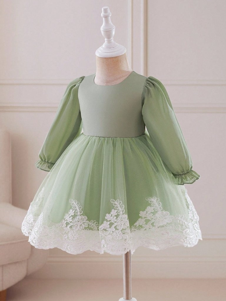 Baby Green Glamorous Lace Pattern Dress